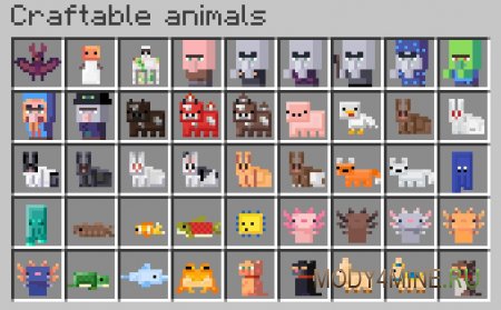 Kelka Craftable Animals - мод на крафт мобов в Minecraft 1.21.4, 1.20.6, 1.19.2 и 1.18.2