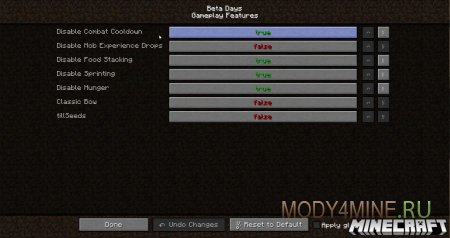 Beta Days - мод на бета версию в Minecraft 1.21.7, 1.19.4, 1.16.5, 1.15.2, 1.14.4, 1.12.2, 1.11.2, 1.10.2, 1.9.4 и 1.8.9