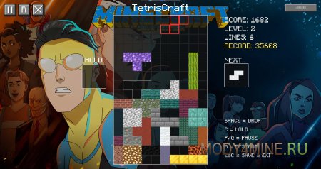 Tetris Craft - мод на тетрис в Minecraft 26.1.2 и 1.21.8