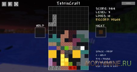 Tetris Craft - мод на тетрис в Minecraft 26.1.2 и 1.21.8