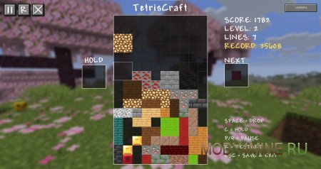 Tetris Craft - мод на тетрис в Minecraft 26.1.2 и 1.21.8
